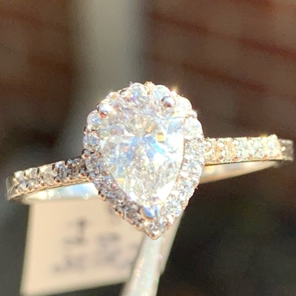 Platinum Pear Cut Halo Diamond Ring - Picture 15 of 15